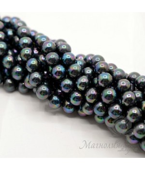 ЖЕМЧУГ Майорка, чёрный павлин, глянцевый 8мм, полная нить
