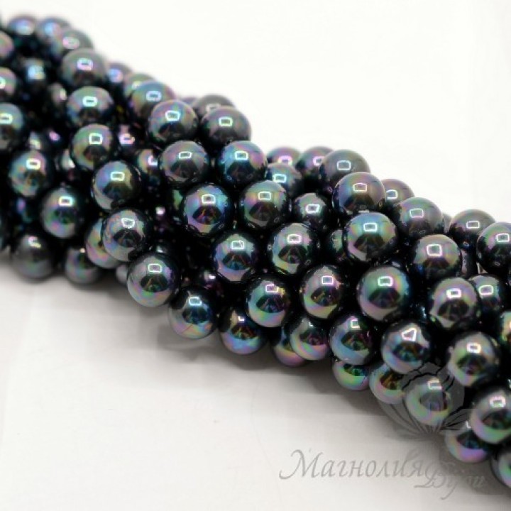 ЖЕМЧУГ Майорка, чёрный павлин, глянцевый 8мм, полная нить
