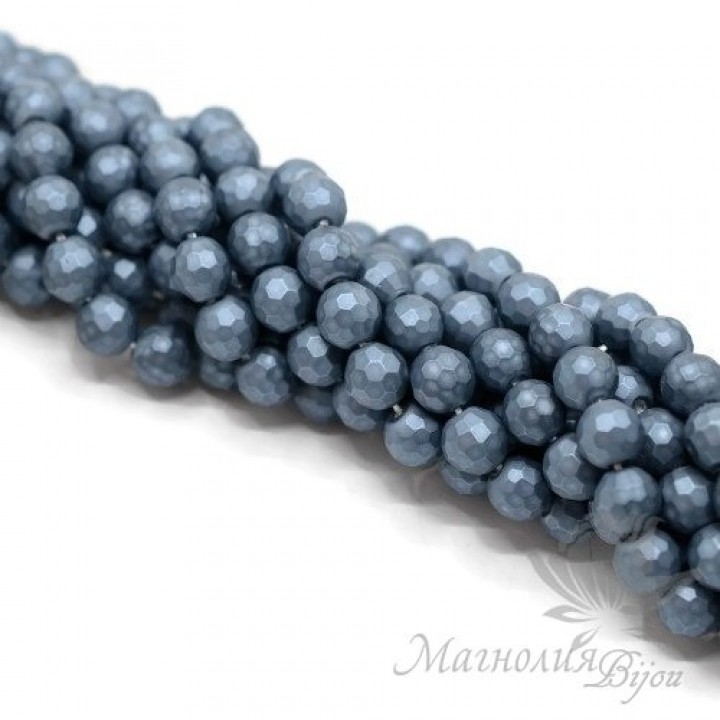 ЖЕМЧУГ Майорка, граненый 6мм, цвет "стальной синий", полная нить