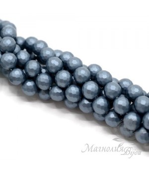 ЖЕМЧУГ Майорка, граненый 8мм, цвет "стальной синий", полная нить