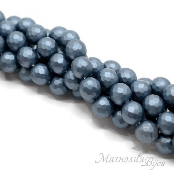 ЖЕМЧУГ Майорка, граненый 10мм, цвет "стальной синий", полная нить