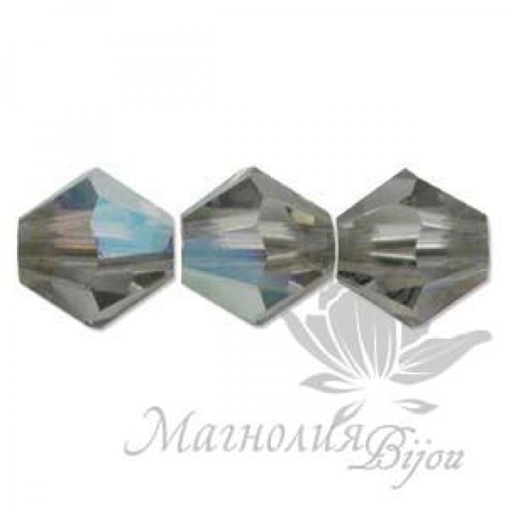 Биконусы Swarovski 3мм BLACK DIAMOND AB, 20 штук