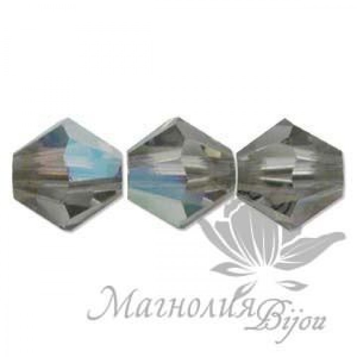 Биконусы Swarovski 4мм BLACK DIAMOND AB, 20 штук