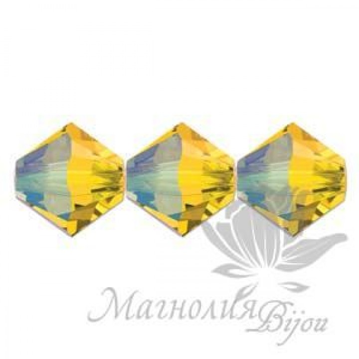 Биконусы Swarovski 4мм LIGHT TOPAZ SHIMMER, 20 штук