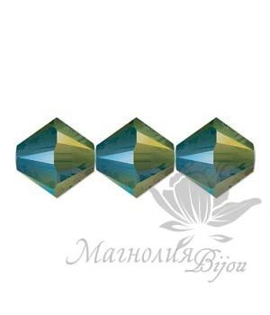 Биконусы Swarovski 6мм IRIDESCENT CREEN, 10 штук