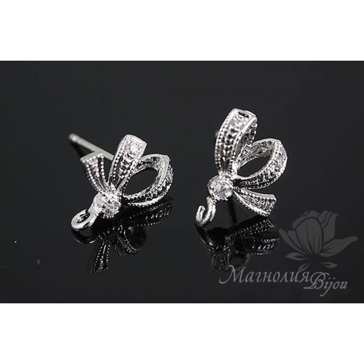 ПУССЕТЫ "Кокетка", родиевое покрытие