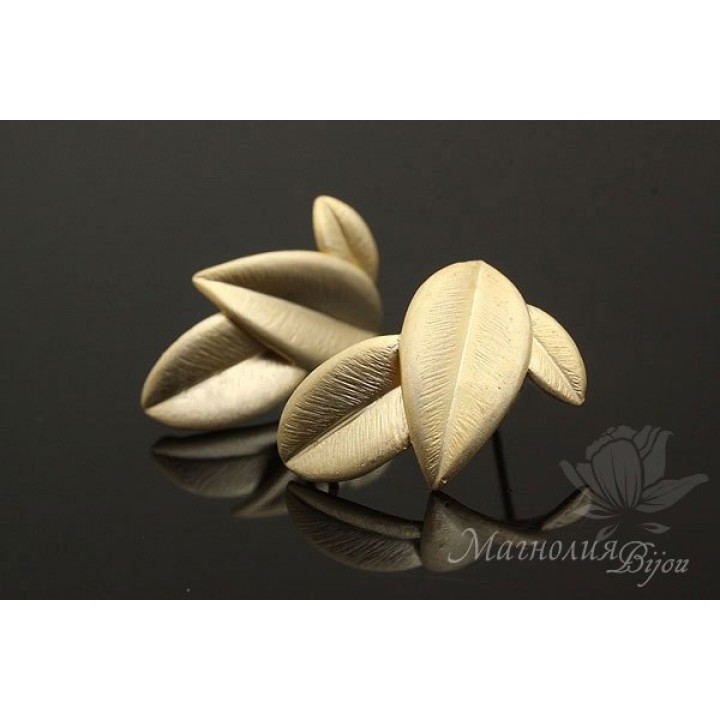 ПУССЕТЫ "Листья", позолота 14 карат