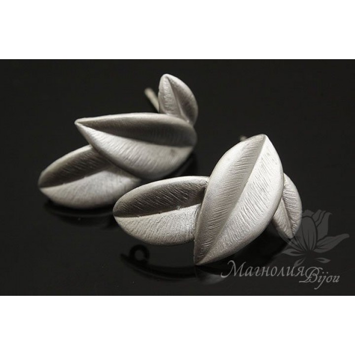 ПУССЕТЫ "Листья", родиевое покрытие