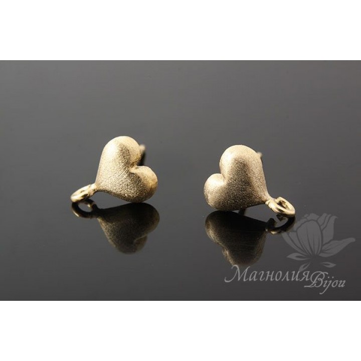 Пуссеты "Сердечки", позолота 14 карат