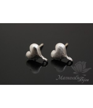 Пуссеты "Сердечки", родиевое покрытие