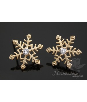 ПУССЕТЫ "Снежинки", позолота 14 карат