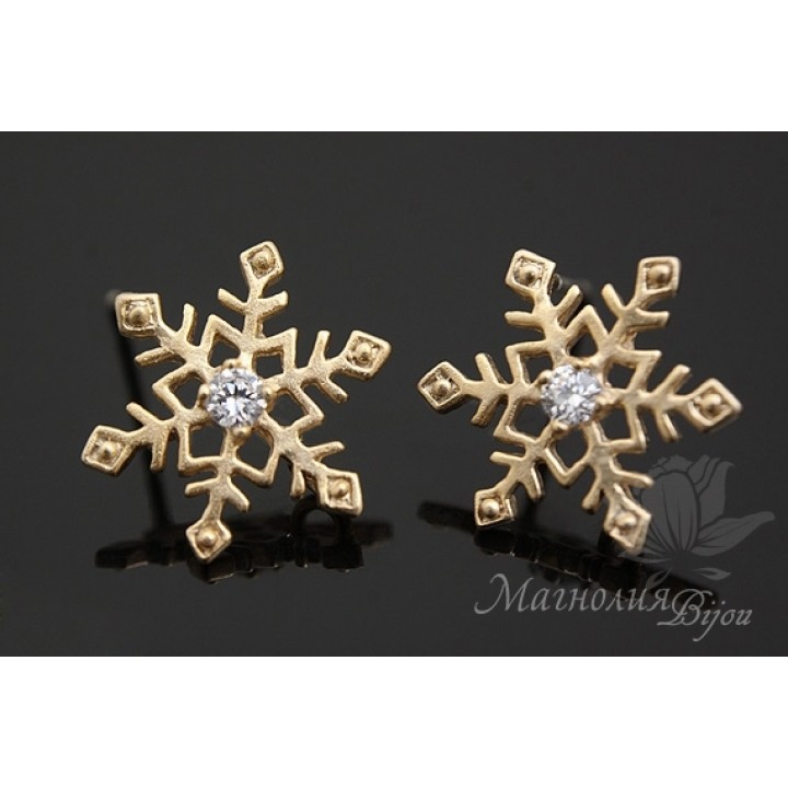 ПУССЕТЫ "Снежинки", позолота 14 карат