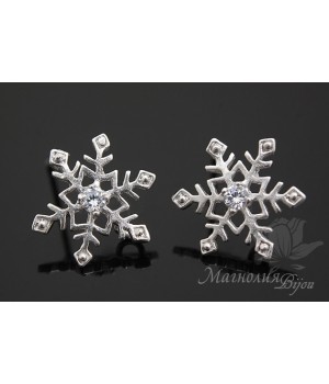 ПУССЕТЫ "Снежинки", родиевое покрытие