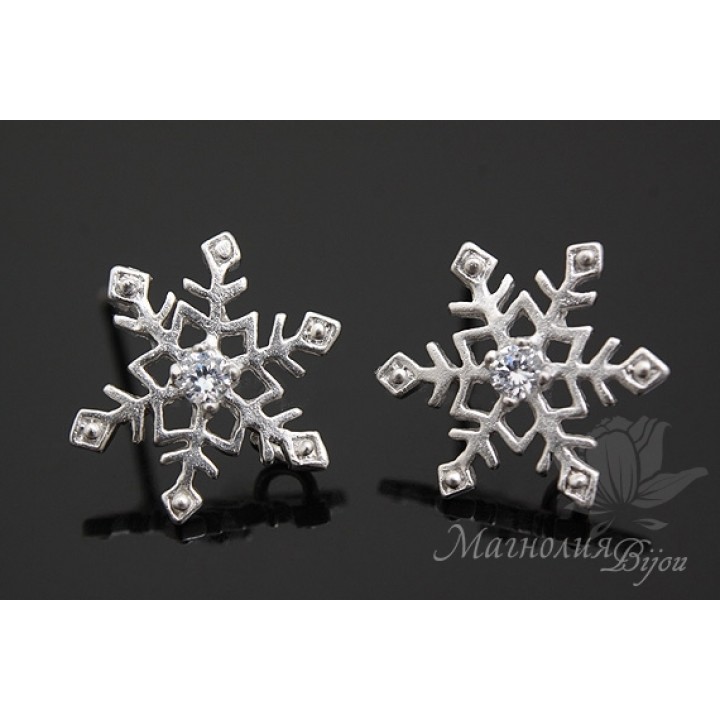 ПУССЕТЫ "Снежинки", родиевое покрытие