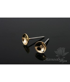 Пуссеты "Чашечка" 6мм, позолота 16 карат