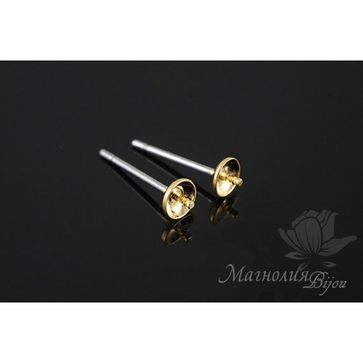 ПУССЕТЫ 4мм с пином, позолота 16 карат