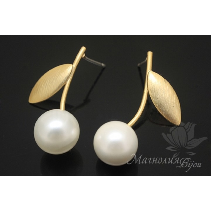 Пуссеты "Вишенки", позолота 14 карат