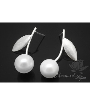 Пуссеты "Вишенки", родиевое покрытие