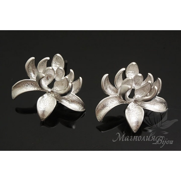 ПУССЕТЫ "Хризантемы", родиевое покрытие