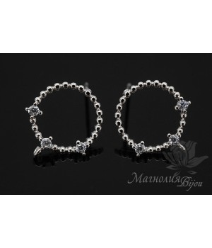 ПУССЕТЫ "Колечки с фианитами", родиевое покрытие