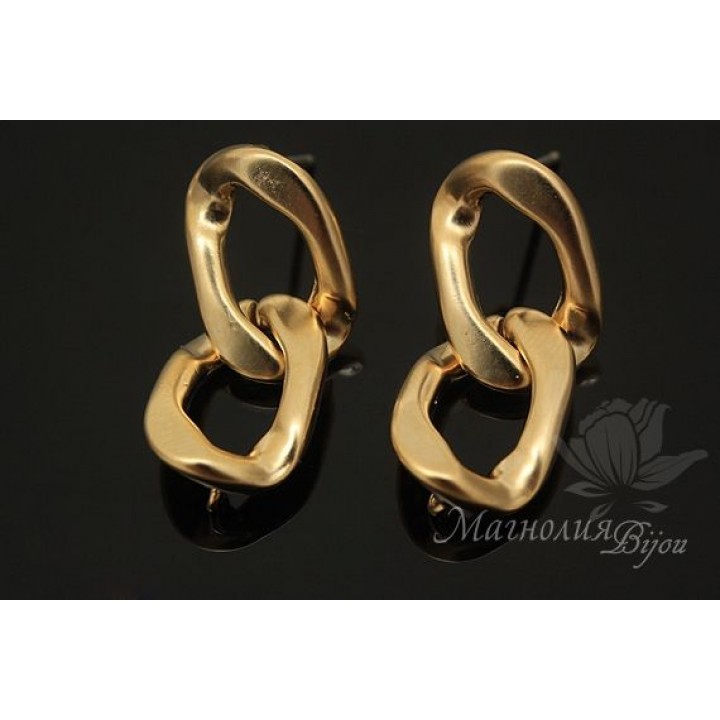 Пуссеты "Цепи", позолота 14 карат