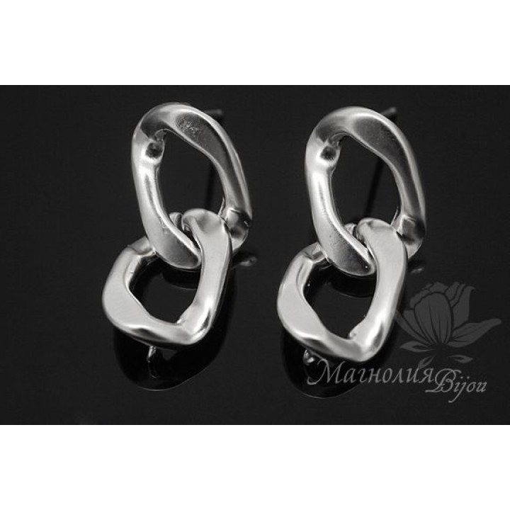 Пуссеты "Цепи", родиевое покрытие