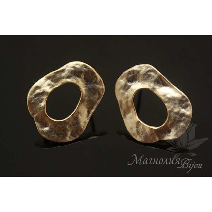 Пуссеты "Лунный кратер", позолота 14 карат