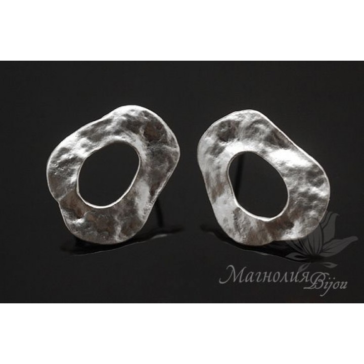 Пуссеты "Лунный кратер", родиевое покрытие