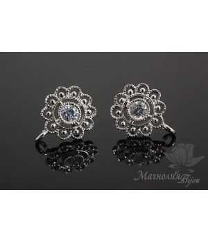 ПУССЕТЫ "Ajur Flower", родиевое покрытие