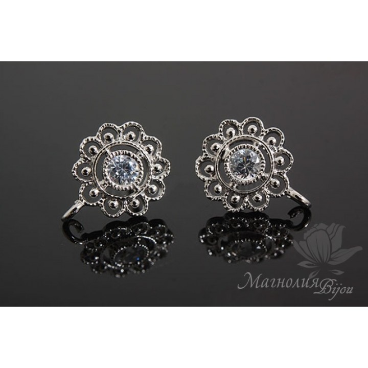 ПУССЕТЫ "Ajur Flower", родиевое покрытие