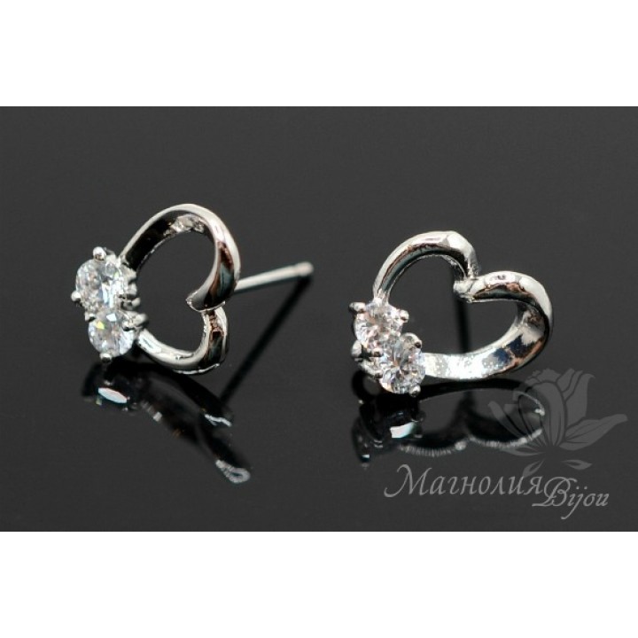 ПУССЕТЫ "Lovely Hearts", родиевое покрытие