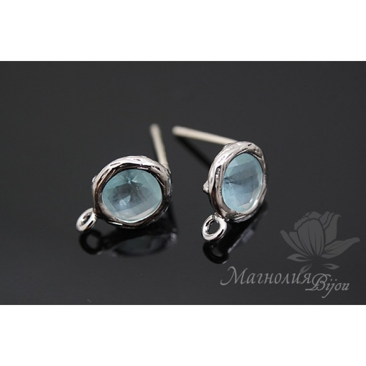 ПУССЕТЫ "Blue  Ice", родиевое покрытие