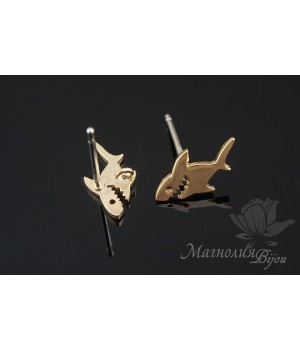 ПУССЕТЫ "Акулки", позолота 14 карат