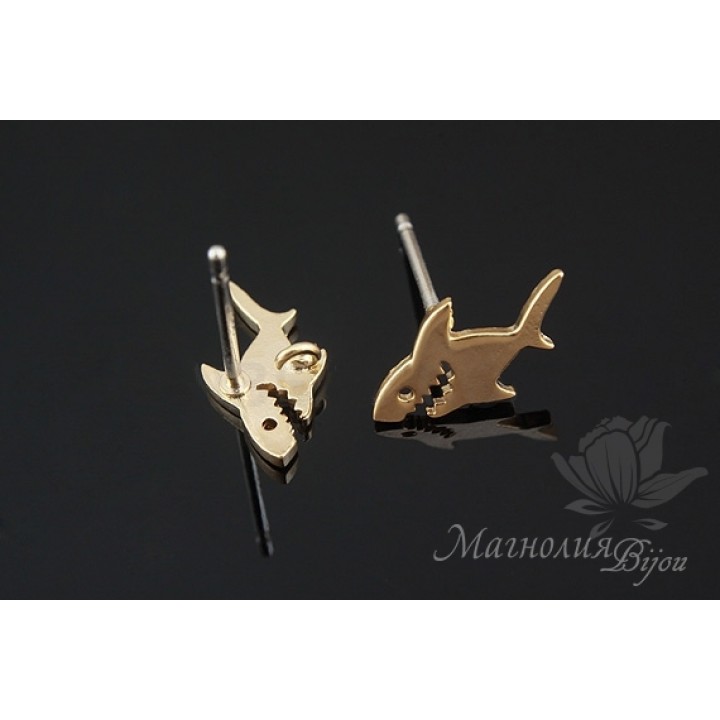 ПУССЕТЫ "Акулки", позолота 14 карат