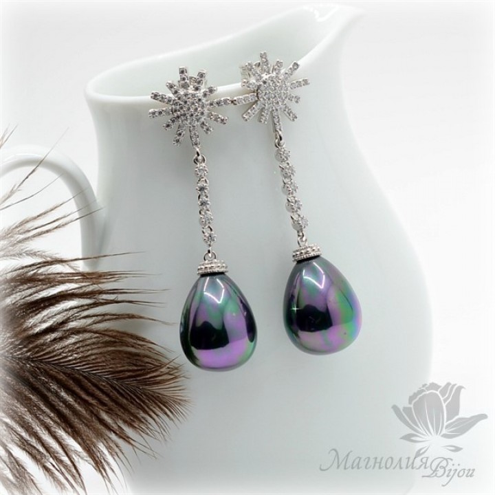 СЕРЬГИ "Искра", родиевое покрытие