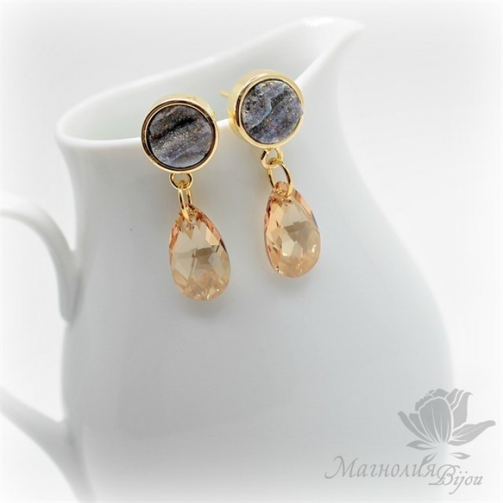 СЕРЬГИ "Фреш" с друзами агата