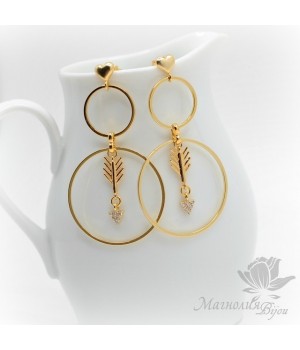 СЕРЬГИ "Стрелы Амура", позолота 14 карат