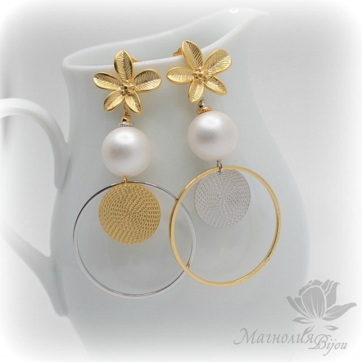 СЕРЬГИ с матовым жемчугом Майорка, позолота и род.покрытие