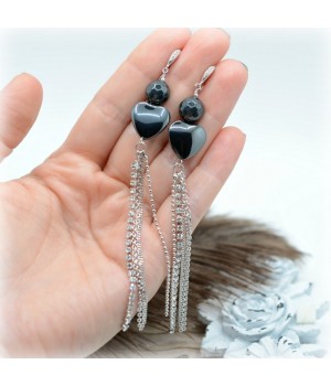 СЕРЬГИ с гематитом и жемчугом Майорка