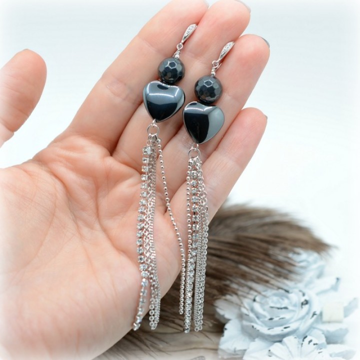 СЕРЬГИ с гематитом и жемчугом Майорка