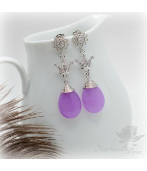СЕРЬГИ с каплями окрашенного нефрита