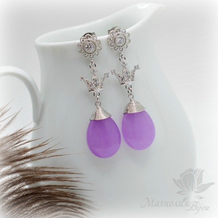 СЕРЬГИ с каплями окрашенного нефрита