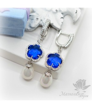 СЕРЬГИ "Flower" с жемчугом Майорка, родиевое покрытие