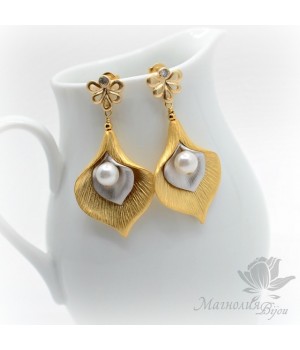 СЕРЬГИ "Каллы", позолота 14 карат