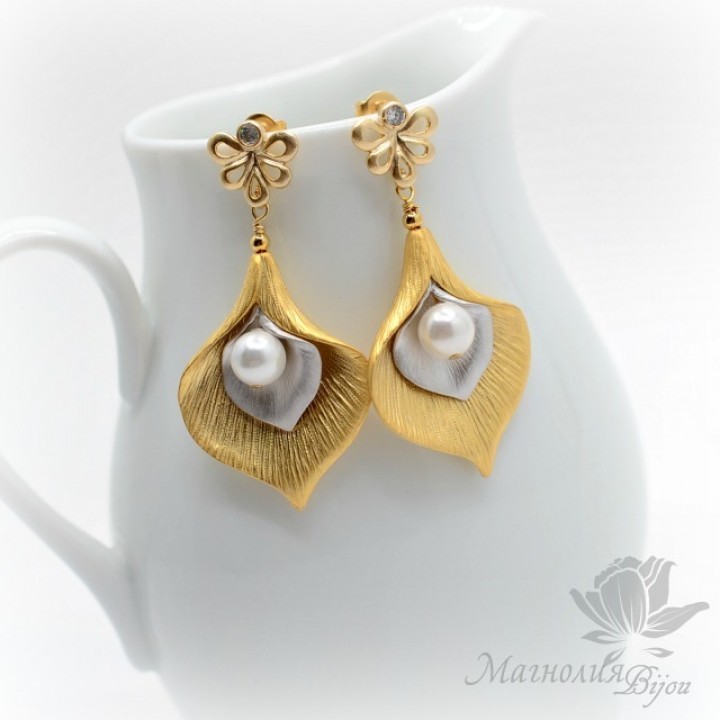 СЕРЬГИ "Каллы", позолота 14 карат