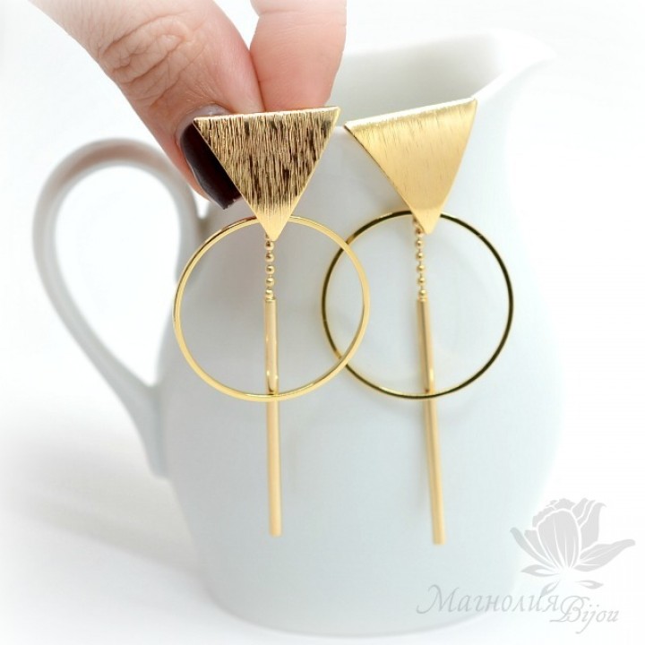 СЕРЬГИ "Стильная геометрия", позолота 18 карат