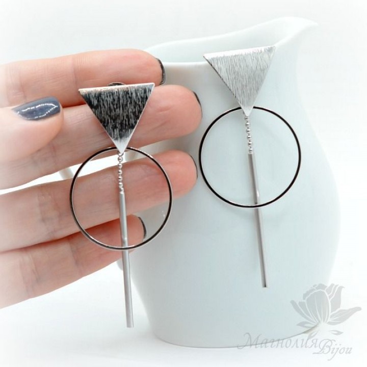 СЕРЬГИ "Стильная геометрия", родиевое покрытие