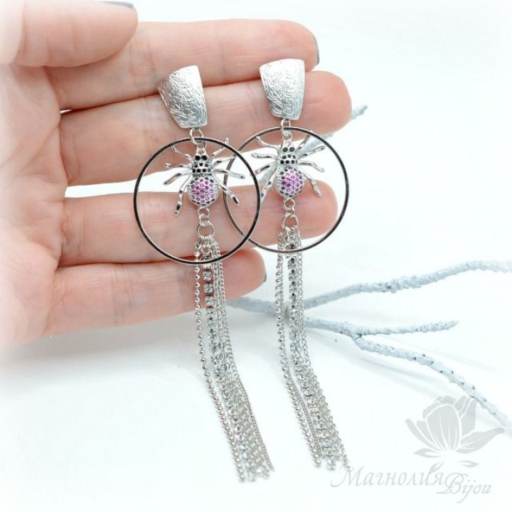 СЕРЬГИ "Паучки", родиевое покрытие