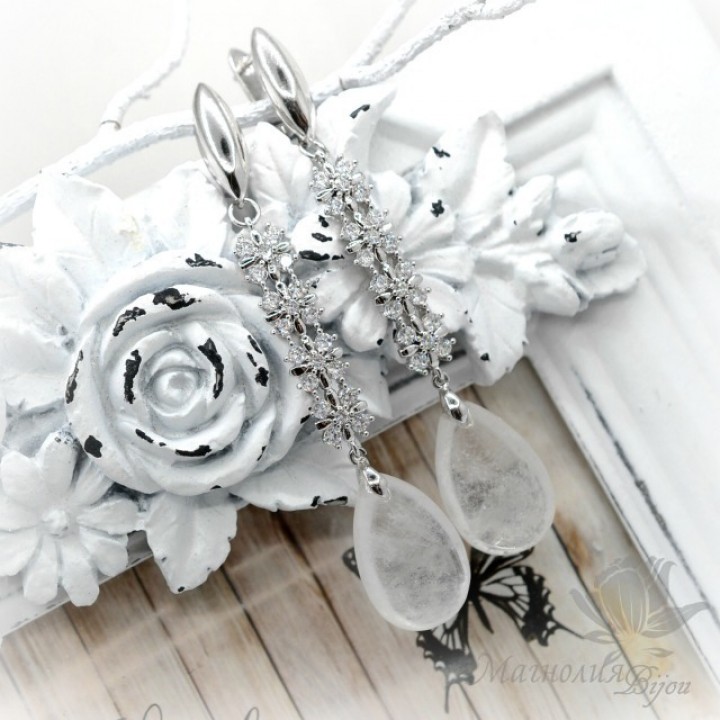 СЕРЬГИ "Цветочная дорожка", родиевое покрытие