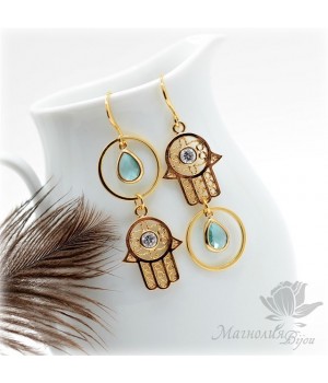 СЕРЬГИ "Хамса", позолота 14 карат